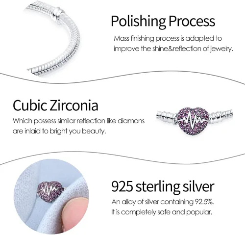 Vista 5 de Pandach Pulsera de cadena de serpiente de plata de ley 925 LOVE con cierre de circonita cúbica transparente, pulseras básicas con dije que se