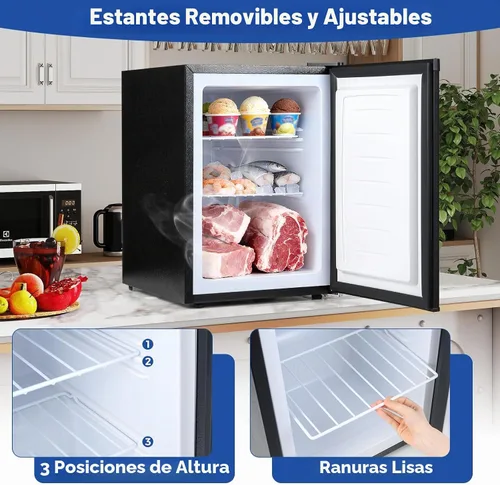 Vista 7 de COSTWAY Congelador pequeño de 2.1 pies cúbicos, mini congelador vertical compacto con puerta individual reversible, 7 termostatos ajustables, bajo
