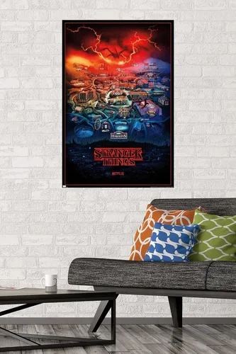 Vista 2 de Trends International - Stranger Things de Netflix: Temporada 4, póster de pared de Hawkins, Indiana, 57 x 86 cm, paquete de alta calidad de póster