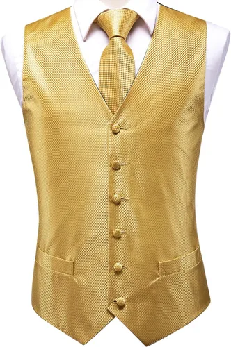 Vista 4 de Hi-Tie Conjunto de chaleco de seda para hombre y pañuelo con corbata, chaleco formal de jacquard para esmoquin de fiesta de boda