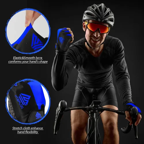 Vista 4 de HTZPLOO Guantes de bicicleta para hombres y mujeres con almohadilla antideslizante que absorbe los golpes, guantes de ciclismo ligeros de medio dedo