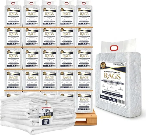 Vista 17 de Trapos de Limpieza Premium de Camisetas Blancas (Bolsa de 1 libra) – Trapos de Algodón Blanco para Limpieza, Teñido, Pintura, Aceite, Grasa