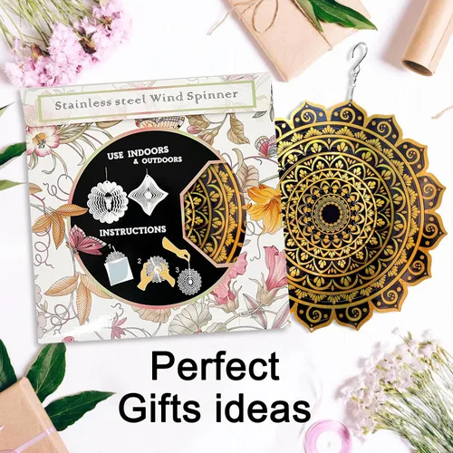 Vista 8 de Aoedelyart Molinillo de viento con mandala, oro intenso, de acero inoxidable de 12 pulgadas, para exteriores, regalo de jardín para mujeres, mamá