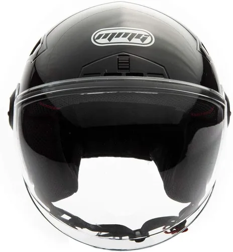 Vista 5 de Casco con cara descubierta para motocicleta Scooter, con visor DOT práctico que se puede levantar, XL, Negro (Shiny Black)