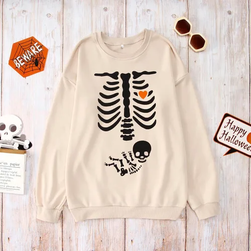 Vista 5 de Sudadera de esqueleto de rayos X para mujer, sudadera de maternidad de Halloween, cuello redondo, sin botones, para anuncio de embarazo