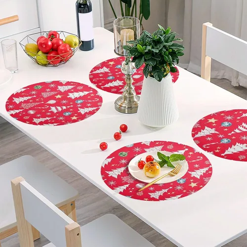 Vista 6 de White Christmas Trees Round Placemat, Non Slip Heat Resistant Table Mats for Kitchen one sizex1
