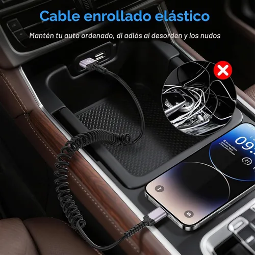 Vista 4 de Paquete de 3 cables Lightning en espiral para automóvil [certificado MFi] cargador retráctil para iPhone, Apple CarPlay, cable USB a Lightning