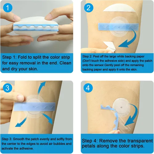 Vista 3 de Paquete de 40 cubiertas de sensor Libre 2 Plus, impermeables, 15 días de larga duración, parches adhesivos para Lingo CGM cinta transparente, sin