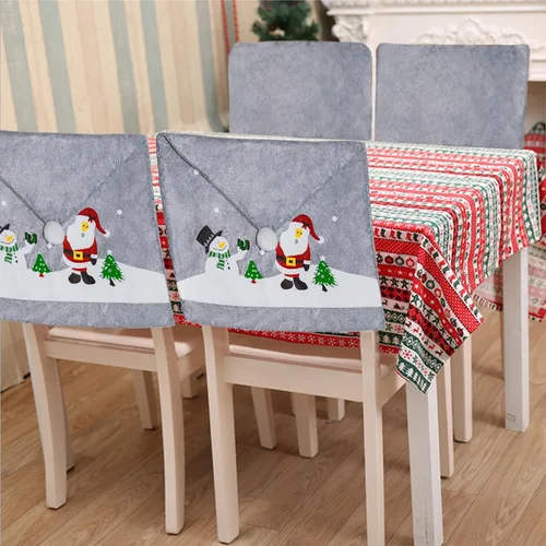 Vista 5 de Phedrew 6 piezas de fundas para sillas de Navidad, fundas para sillas de comedor de Navidad, sombrero de Papá Noel, fundas para respaldo de silla