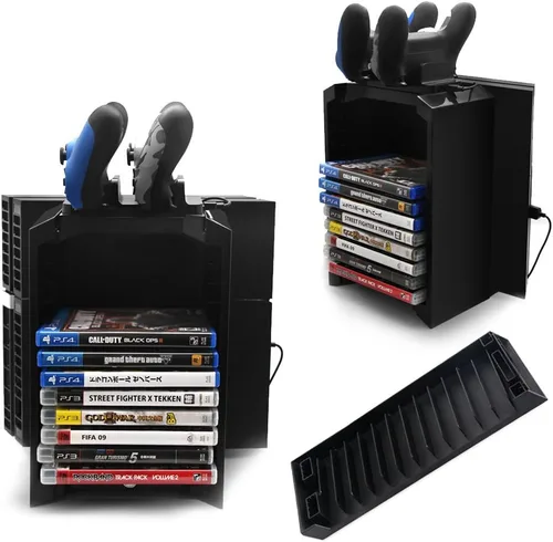 Vista 6 de TNP PS4 Stand + Controller Charger + Game Storage Organizer - Vertical Dock Charge Charging Station for DualShock Controller, Bluray Game Case