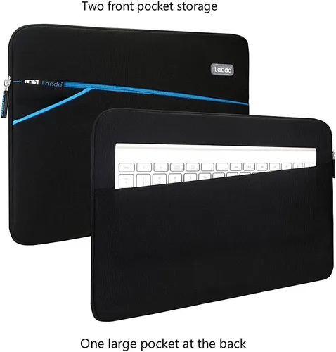 Vista 3 de Funda Lacdo de neopreno de 11-11.6 pulgadas para notebook, ultrabook, maletín, impermeable [con bolsillo de cierre exterior], Negro