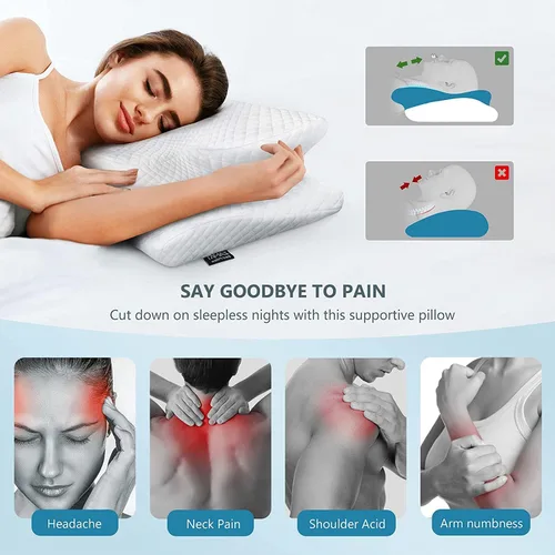 Vista 2 de ZAMAT Almohada cervical ajustable de espuma viscoelástica, almohadas de cuello inodoras para aliviar el dolor, almohadas ortopédicas para dormir