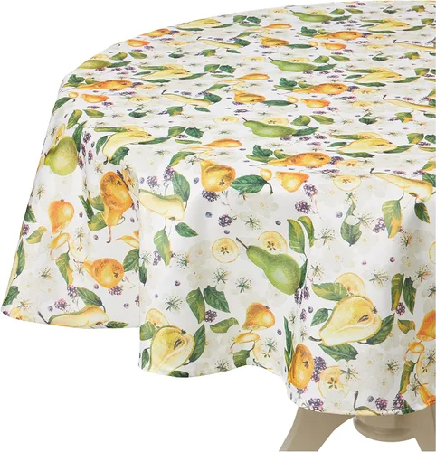 Vista 4 de Violet Linen Patrón de flores de peras europeas, tela impresa tejida de poliéster, peras, 60 pulgadas por 84 pulgadas, asientos de 6 a 8 personas