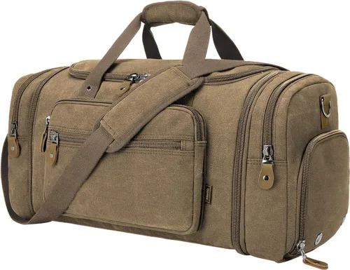 Vista 12 de Gonex Canvas Duffle Bag, Expandable 50L Travel Overnight Weekender Bag Verde militar
