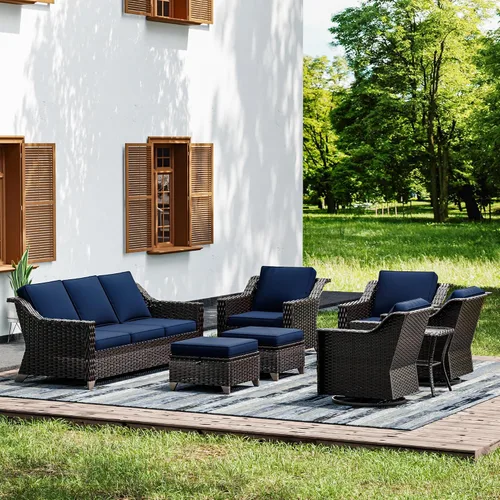 Vista 42 de Joyside Juego de 2 sillas de mimbre para patio, muebles de ratán para exteriores con reposabrazos anchos y cojines gruesos, tamaño grande mejorado