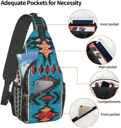 Vista 3 de QISENTIS Mochila cruzada casual para el hombro, gimnasio, deportes, viajes, senderismo, mochila pequeña para mujeres y hombres, Patrón geométrico