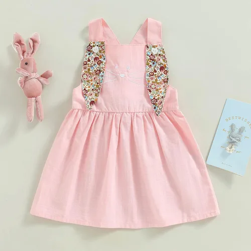 Vista 5 de Traje de Pascua para bebé niña, overol vintage y orejas de conejo, vestido de hermana con cola