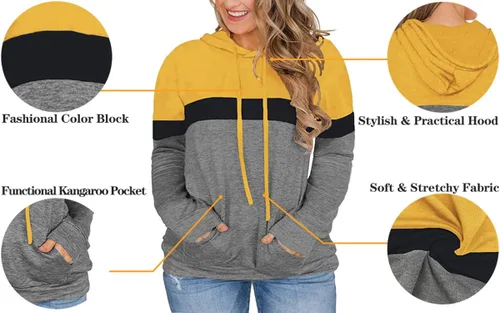 Vista 2 de VISLILY - Sudaderas con capucha para mujer, talla grande, con bloques de color y bolsillos, talla XL a 4XL