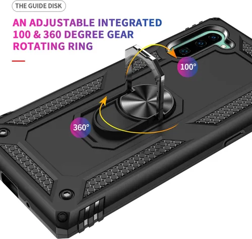 Vista 4 de Funda para Samsung Galaxy Note 10, Note10 con protectores de pantalla HD, soporte de anillo de metal de grado militar con soporte de anillo de Negro