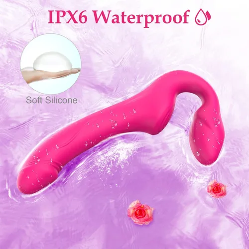 Vista 5 de Consolador sin tirantes de doble extremo con 10 modos y control remoto, de silicona antideslizante, vibrador anal realista para punto G, tapón
