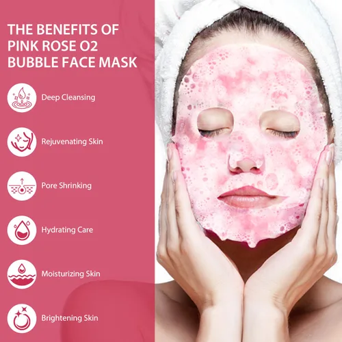 Vista 2 de IREV Paquete de 10 mascarillas faciales de burbujas rosa O2 para el cuidado de la piel, regalos de spa para mujeres, máscara facial limpiadora