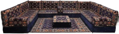 Vista 36 de arabicsofa Sofá en forma de U de estilo árabe para el suelo – Juego de Majlis hecho a mano – Sofá de estilo bohemio