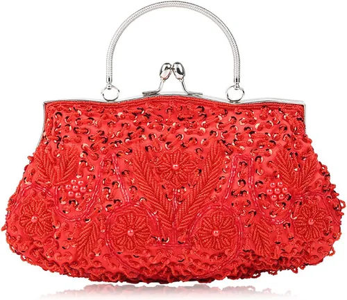 Vista 6 de Simcat - Bolso de mano grande tipo clutch con lentejuelas y cuentas florales de noche Dorado