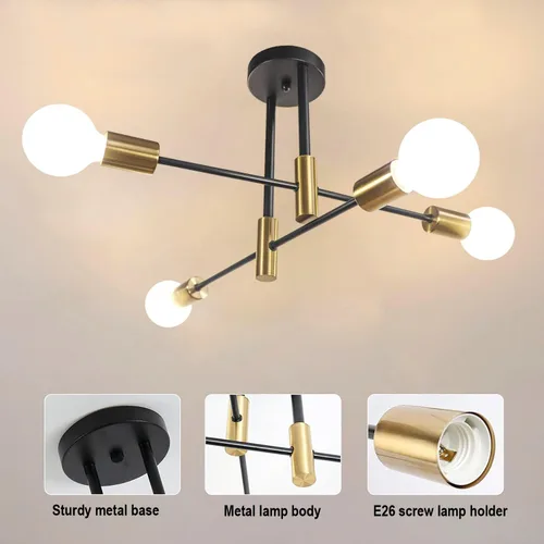 Vista 4 de Lámpara de techo moderna Sputnik 4 luces, lámpara de techo creativa semiempotrada para dormitorio, sala de estar, cocina, comedor