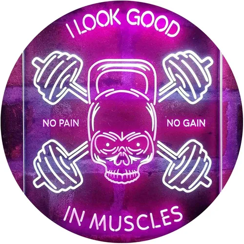 Vista 10 de ADVPRO No Pain No Gain I Look Good in Muscles Weight Train Gym Fitness Señal de neón LED de doble color azul y rojo 8 x 12 pulgadas st6s23-i4093-br