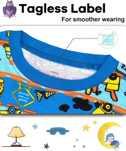 Vista 2 de KOBERO Boys Pajamas 4 Pieces Long Set 100% Cotton Sleepwear Size 18 Months-12 Years