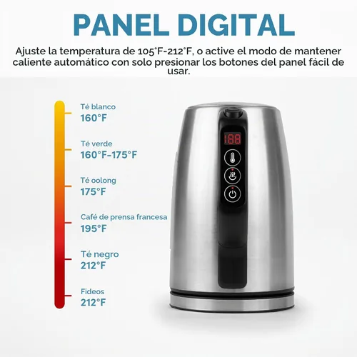 Vista 2 de AROMA® Hervidor eléctrico profesional de acero inoxidable de 1.7L/7 tazas (AWK-1810SD)