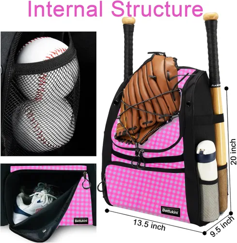 Vista 49 de Bolsa de béisbol juvenil con compartimento ventilado para zapatos, bolsa de bate de sóftbol para guantes de bateo, casco, equipo de teeball