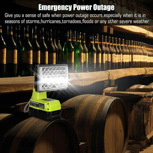 Vista 7 de Linterna de 18 W compatible con batería Ryobi de 18 V, reflector de luz de 2000LM 18V con puerto USB, puerto tipo C, cabezal giratorio de 110 grados