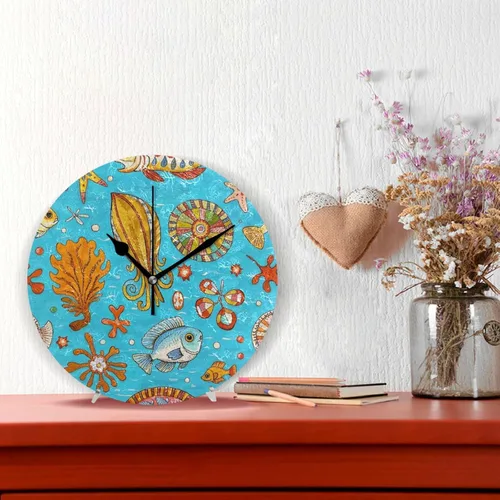 Vista 2 de Retro Sea Fish Cuttlefish Blue 10 Inch Round Wall Kitchen Clock Non-Ticking Art for Office Kitchen Dining Room reloj de pared para cuarto