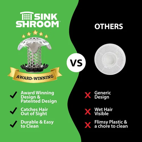 Vista 6 de SinkShroom Protector de drenaje de lavabo de baño ultra revolucionario, acero inoxidable con tapón