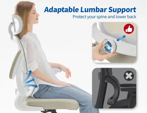 Vista 6 de TRALT Silla Ergonómica de Oficina - Silla de Escritorio con Reposacabezas Ajustable Soporte Lumbar Silla de Computadora - Silla Cómoda de Malla