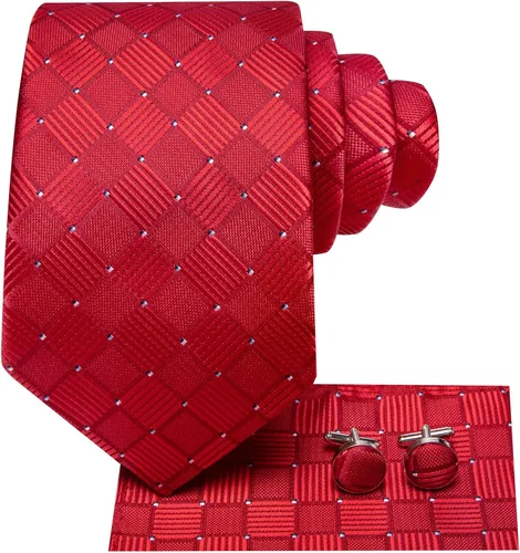 Vista 240 de Hi-Tie Corbata clásica de cachemira para hombre con pañuelo y gemelos a cuadros
