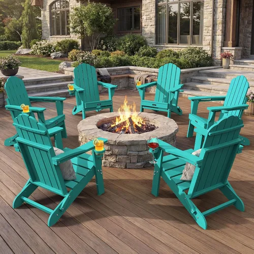 Vista 24 de Silla Adirondack plegable, silla Adirondack de HDPE con 2 soportes para tazas, sillas para fogatas al aire libre de fácil montaje para patio