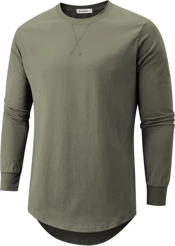 Vista 42 de KLIEGOU Camiseta larga 100% algodón para hombre, preencogida, suave 66 Gris Azul