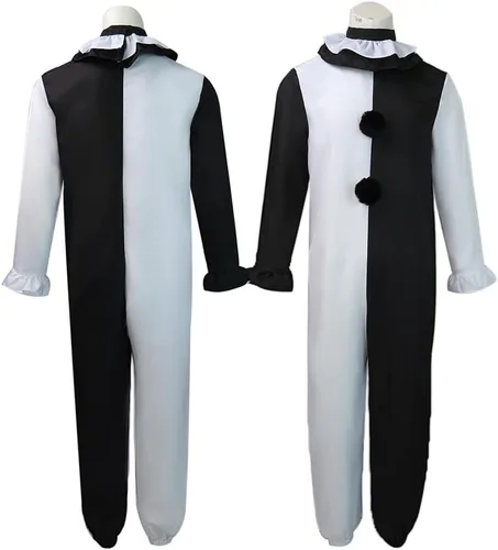 Vista 6 de ACEOROWO Terrifier - Disfraz de payaso negro y blanco, traje de asesino Terrifier para Halloween, con máscara