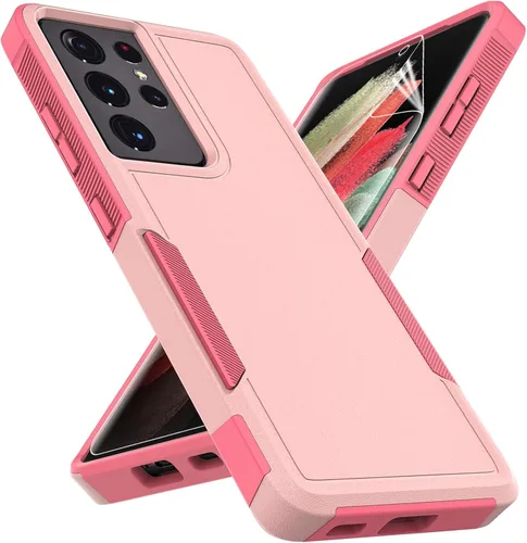 Vista 12 de Funda para Samsung Galaxy S21 Ultra: funda protectora de doble capa resistente para teléfono celular, a prueba de golpes, con protector de pantalla