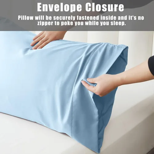 Vista 6 de Fundas de almohada tamaño estándar paquete de 2, fundas de almohada de rayón de bambú refrescantes con cierre de sobre, fundas de almohada frescas