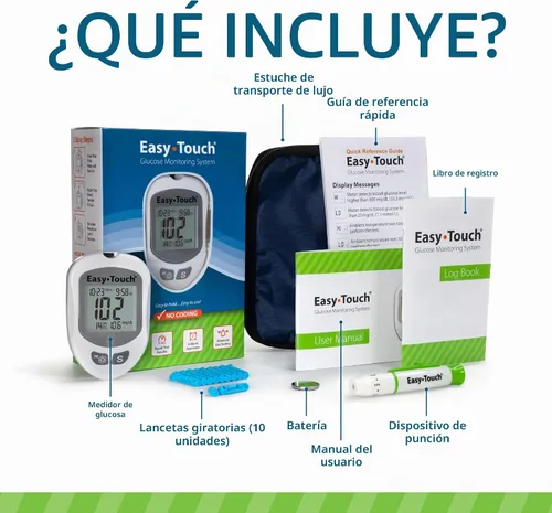 Vista 2 de EasyTouch Sistema de monitoreo de glucosa con 3.3 ft, 10 lancetas giratorias, 1 dispositivo de punción Medidor rápido, preciso y fácil de usar