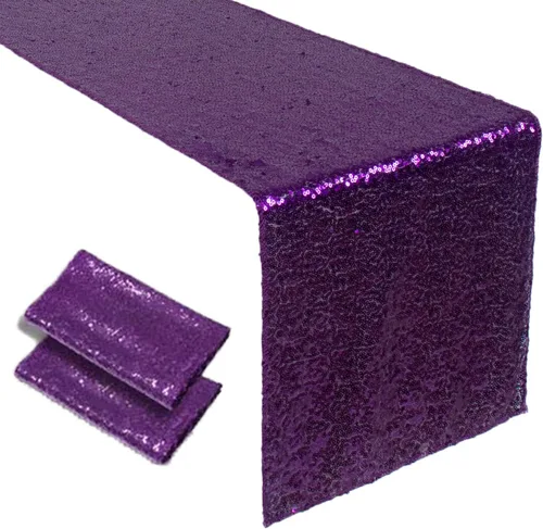 Vista 7 de AMZLOKAE Camino de mesa de lentejuelas, paquete de 2, camino de mesa negro de 12 x 120 pulgadas, para decoración de boda, rectangular, color negro