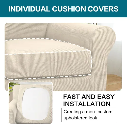 Vista 5 de Turquoize 2 fundas para sillas de sala de estar, funda de sofá con fundas de cojín individuales, funda de muebles para sillas (silla, beige biscotti)