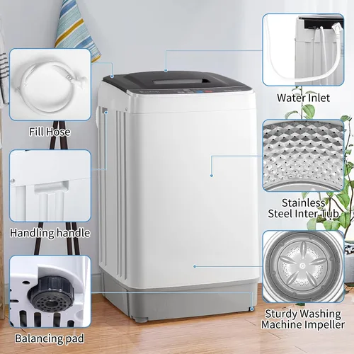 Vista 6 de Winado Lavadora completamente automática, lavadora portátil de carga superior de 17.6 libras con bomba de drenaje, 10 programas de lavado, 8 niveles