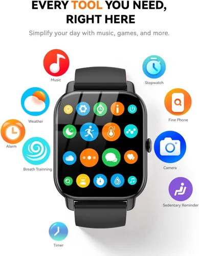 Vista 7 de Reloj inteligente para hombres y mujeres, pantalla HD de 1.85 pulgadas, rastreador de fitness Bluetooth, contador de pasos/monitor de sueño, más