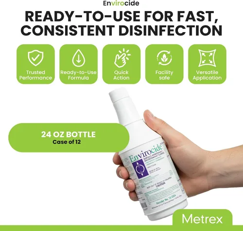 Vista 3 de Metrex Envirocide - Botella desinfectante para superficies de 24 onzas, limpiador de instrumentos médicos, espray limpiador de superficies listo