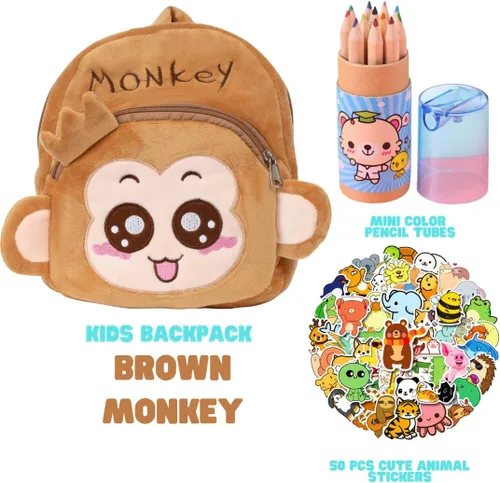 Vista 3 de Juego de mochila pequeña para niños, mochila de felpa de animales para niños, bonita y funcional con accesorios divertidos, incluye calcomanías