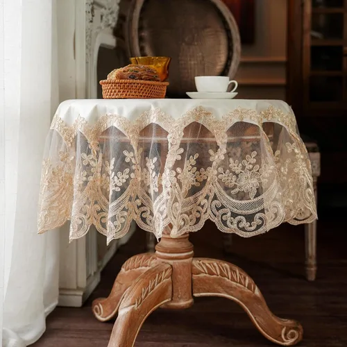 Vista 4 de ARTABLE Mantel de encaje rectangular impermeable con exquisito borde de macramé para decoración de bodas, cocina, vacaciones, fiestas